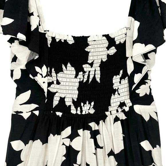 Rachel Zoe Black and Cream Floral Flutter Sleeve Tiered Maxi Dress Size XL - Picture 6 of 9